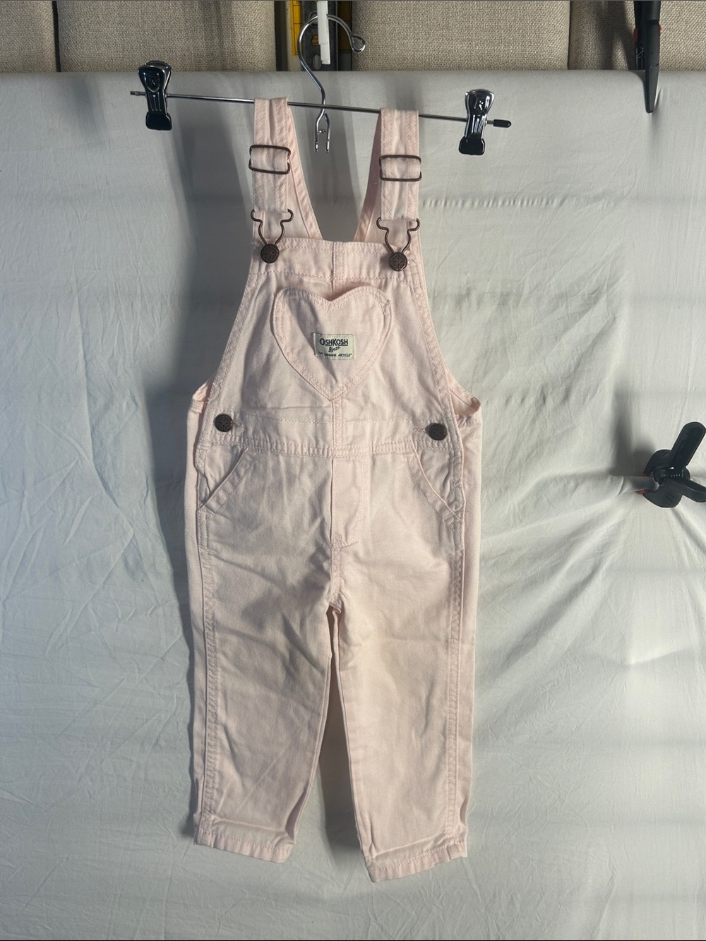 OshKosh B'gosh Soft Light Pink Heart Pocket Overalls